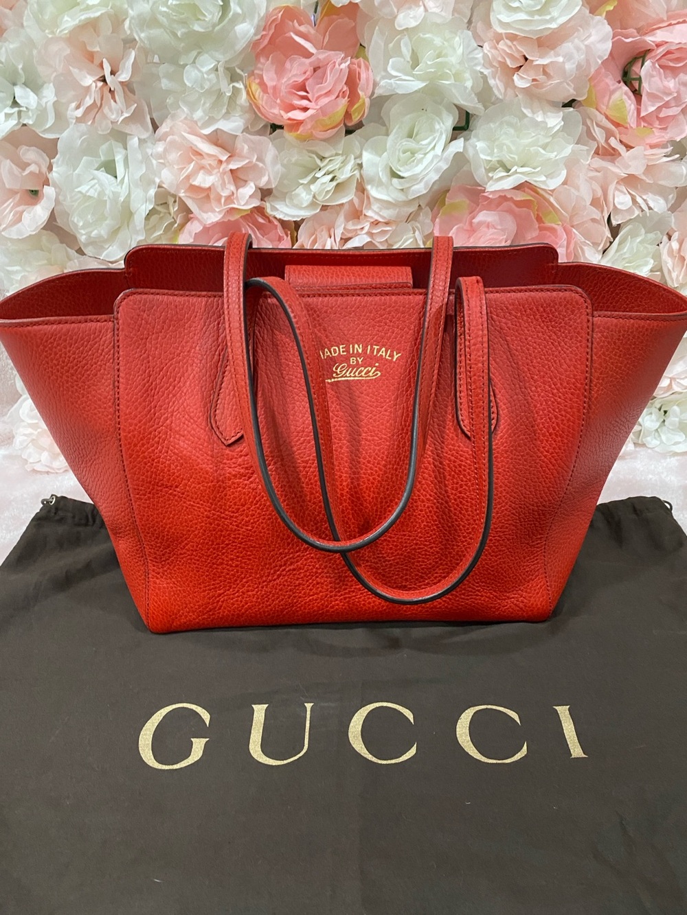 Gucci Red Leather Swing Tote